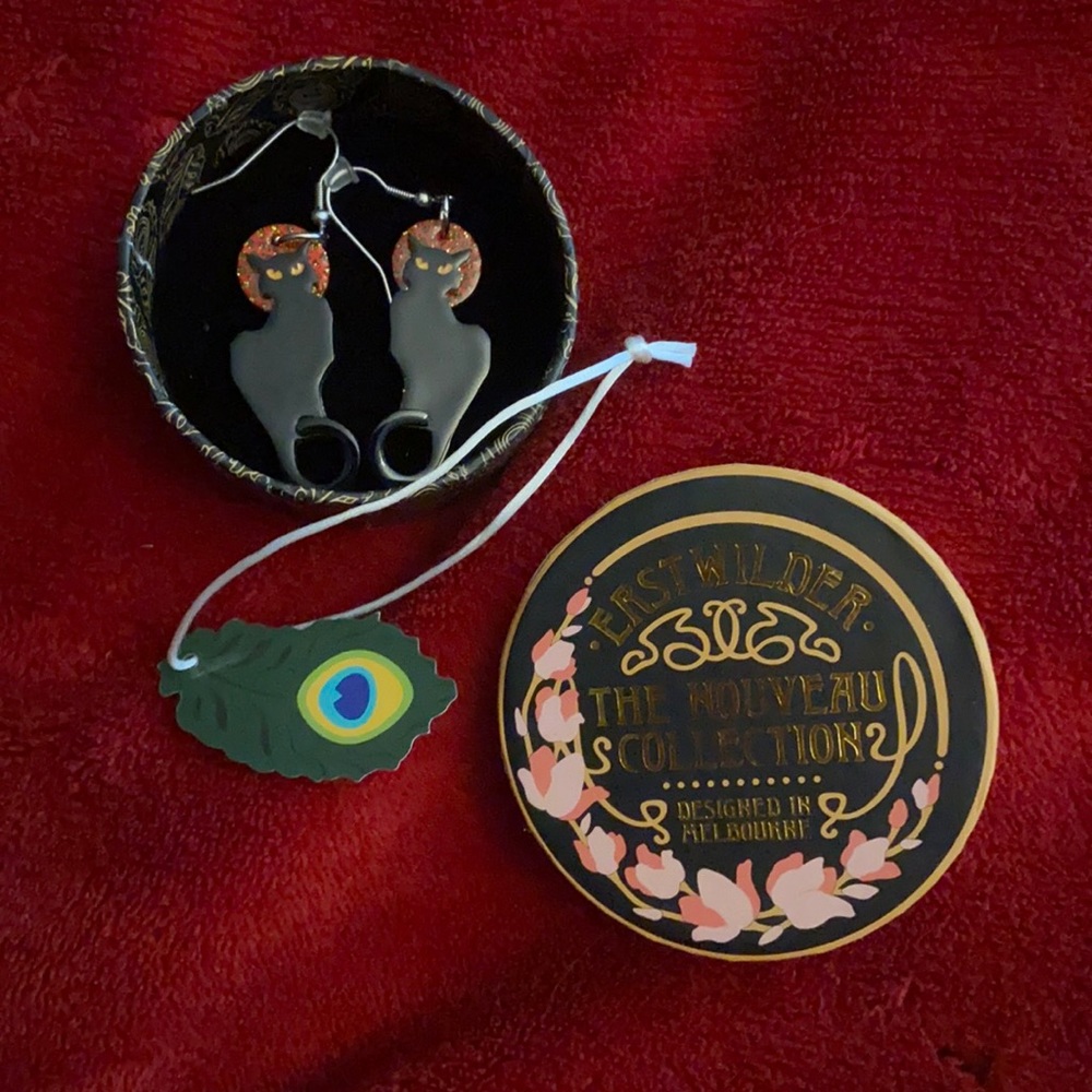 Erstwilder Chat Noir Art Nouveau earrings SOLD OUT